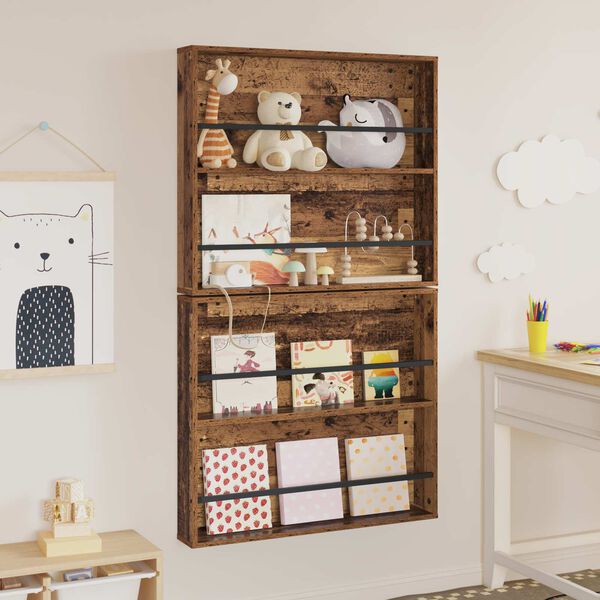 vidaXL Raft pentru reviste cu raft 2 pcs Lemn vechi 80 x 12 x 70 cm