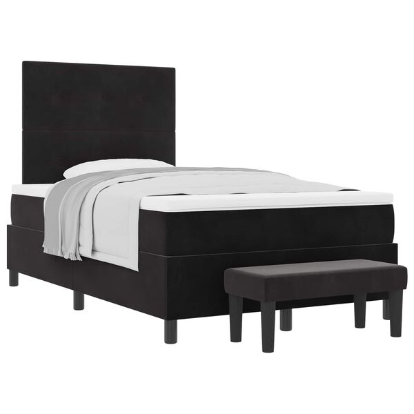 vidaXL Pat cu arcuri cu saltea cu headboard Negru 120 x 200 cm Catifea