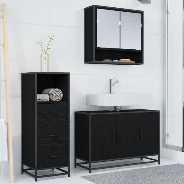 vidaXL Set de mobilier pentru baie 3 pcs Stejar Negru Lemn compozit