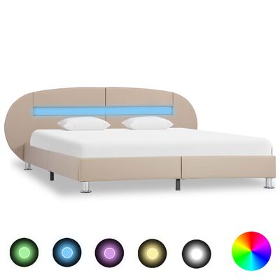 vidaXL Cadru pat cu LED, cappuccino, 120x200 cm, piele ecologică
