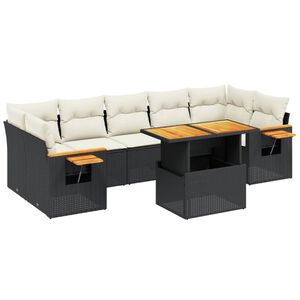 vidaXL Set mobilier de grădină cu perne, 8 piese, negru, poliratan