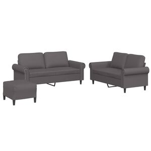 vidaXL Set de canapele cu perne, 3 piese, gri, piele ecologică