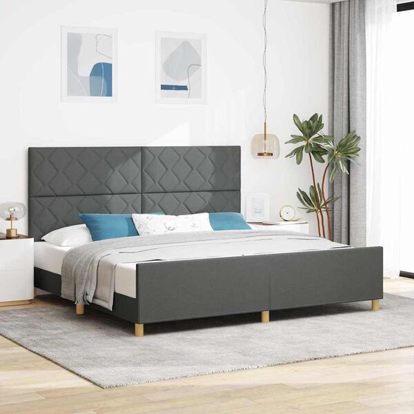 vidaXL Cadru de pat cu headboard Gri &icirc;nchis 200 x 200 cm țesătură