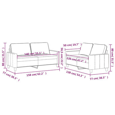 vidaXL Set de canapele cu perne, 2 piese, gri deschis, catifea