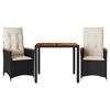vidaXL Set bistro cu perne, 3 piese, negru, poliratan