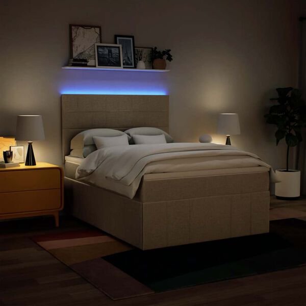 vidaXL Pat box spring cu saltea, crem, 140x200 cm, textil