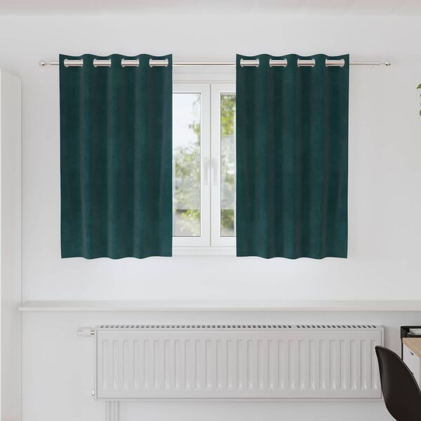 vidaXL Perdele opace 2 pcs Verde &icirc;nchis 140 x 140 cm Catifea