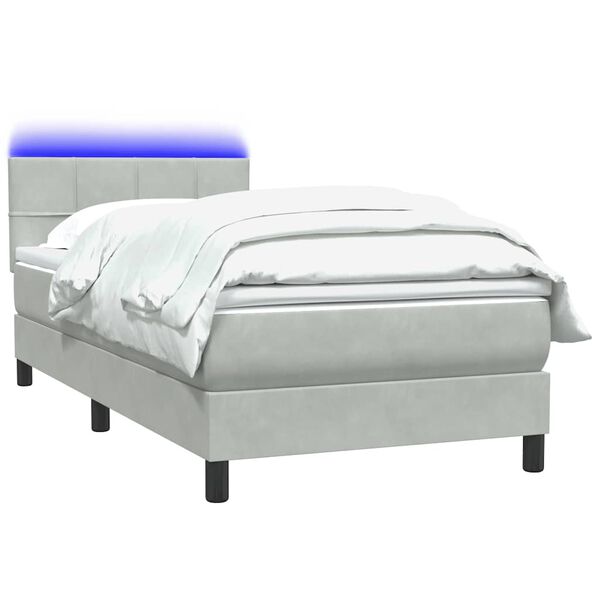 vidaXL Pat cu arcuri cu saltea și LED, gri deschis, 80x220 cm, catifea