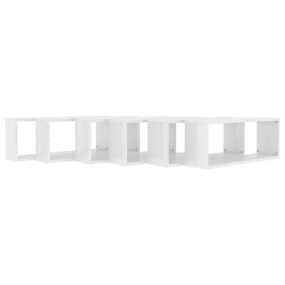 vidaXL Rafturi de perete cub, 6 buc., alb extralucios, 60x15x23 cm PAL