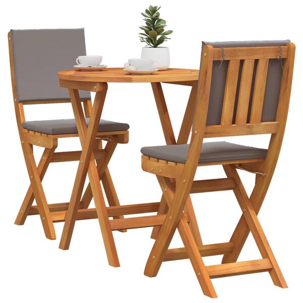 vidaXL Set bistro cu pernă 3 pcs Ulei Natural Lemn Solid de Acacia