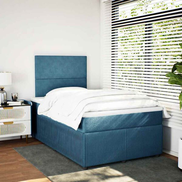 vidaXL Pat box spring cu saltea, albastru, 120x190 cm, catifea