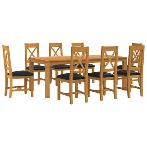 vidaXL Set de dining 9 buc. Negru Lemn de stejar masiv
