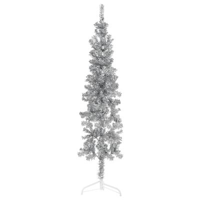 vidaXL Jumătate brad de Crăciun subțire cu suport, argintiu, 150 cm