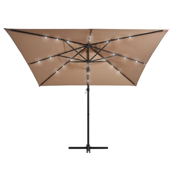 vidaXL Umbrelă &icirc;n consolă cu LED, st&acirc;lp din oțel, taupe, 250x250 cm