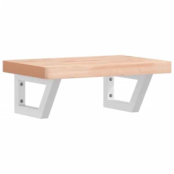 vidaXL Raft pentru lavoar montat pe perete, oțel și lemn masiv fag