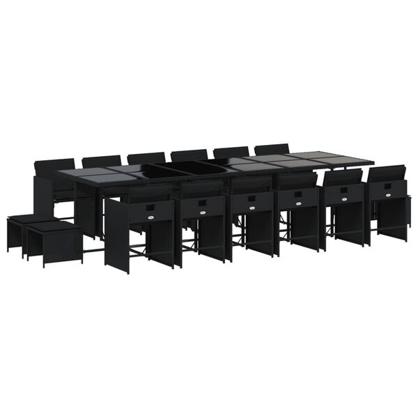 vidaXL Set mobilier de grădină cu perne, 17 piese, negru, poliratan