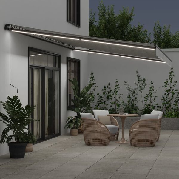 vidaXL Copertină retractabilă manual cu LED-uri antracit/alb 600x350cm