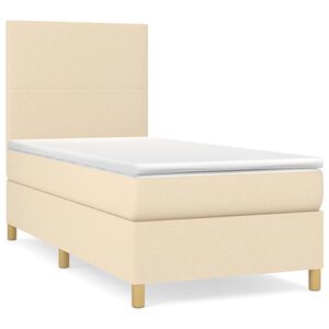 vidaXL Pat box spring cu saltea, crem, 80x200 cm, textil