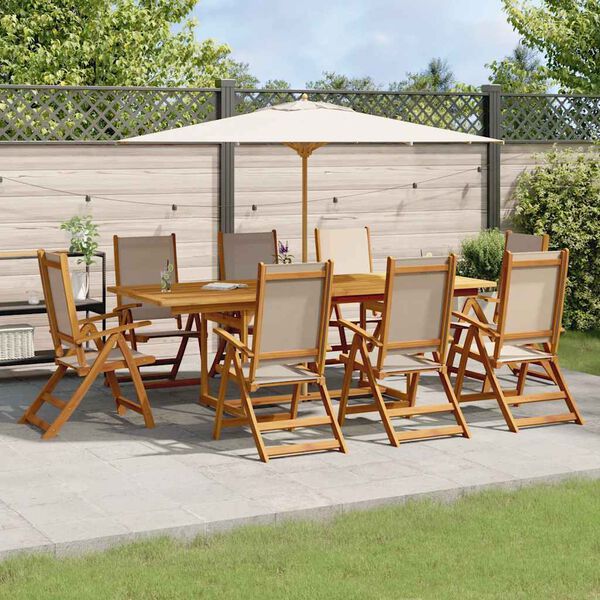 vidaXL Set mobilier de grădină, 9 piese, lemn masiv acacia/textilenă