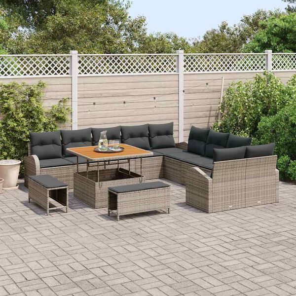 vidaXL Set de canapele pentru grădină cu pernă 13 pcs Gri Rattan poli