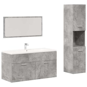 vidaXL Set mobilier de baie, 3 piese, gri beton, lemn compozit