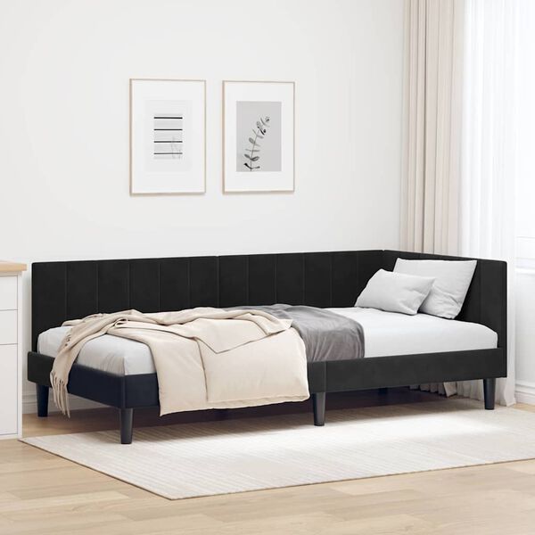 vidaXL Cadru de pat colțar cu headboard Negru 100 cm x 200 cm Catifea