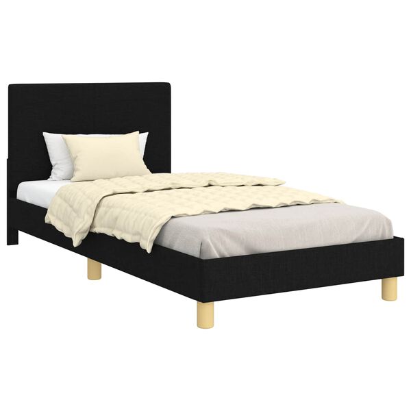 vidaXL Cadru de pat pentru copii cu spătar Negru 90 x 190 cm țesătură