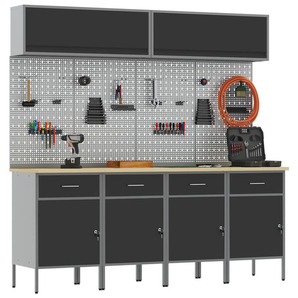 vidaXL Set de dulapuri de lucru cu sertar cu depozitare 10 pcs Negru