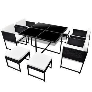 vidaXL Set mobilier de grădină cu perne, 9 piese, negru, poliratan