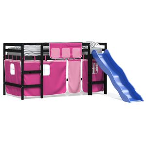 vidaXL Pat etajat de copii cu perdele, roz, 80x200 cm, lemn masiv pin