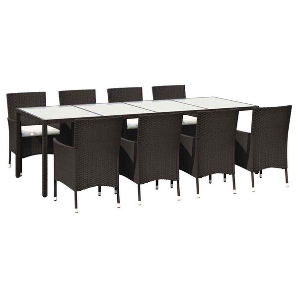 vidaXL Set mobilier de exterior cu perne, 9 piese, maro, poliratan