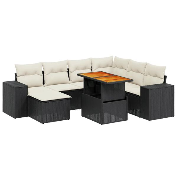 vidaXL Set mobilier de grădină cu perne, 8 piese, negru, poliratan