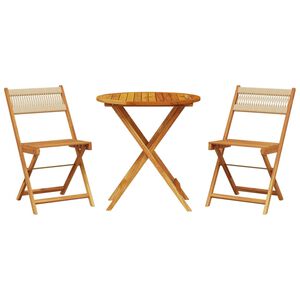 vidaXL Set mobilier bistro, 3 piese, bej, polipropilenă și lemn masiv