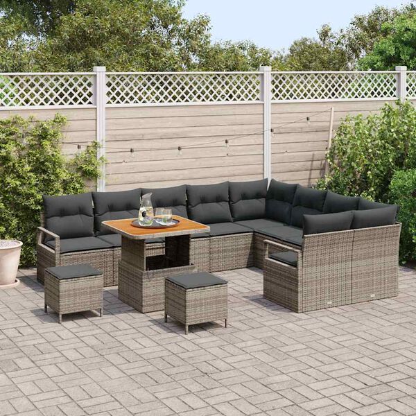 vidaXL Set de canapele pentru grădină cu pernă 12 pcs Gri Rattan poli