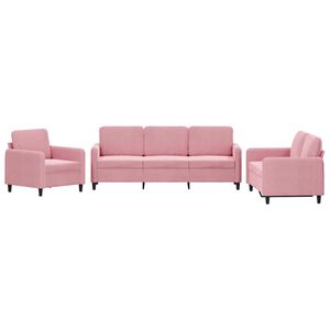 vidaXL Set de canapele, 3 piese, roz, catifea