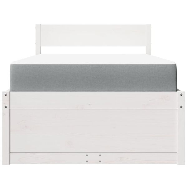 vidaXL Pat cu sertare și saltea, alb, 100x200 cm, lemn masiv pin