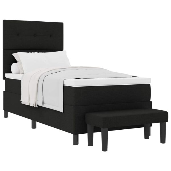 vidaXL Pat cu arcuri cu saltea cu headboard Negru 90 x 190 cm țesătură