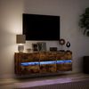 vidaXL Comodă TV de perete cu lumini LED, stejar fumuriu, 130x31x45 cm