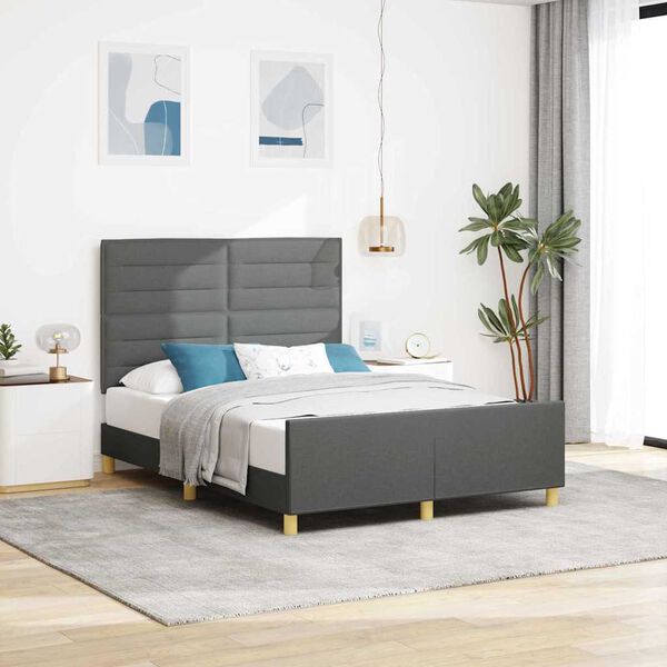 vidaXL Cadru de pat cu headboard Gri &icirc;nchis 160 x 200 cm țesătură