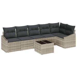 vidaXL Set de canapele pentru grădină 7 buc. Gri deschis poliratan