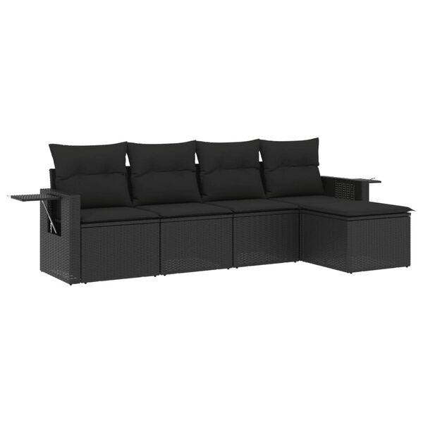 vidaXL Set mobilier de grădină cu perne, 5 piese, negru, poliratan