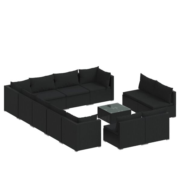 vidaXL Set mobilier de grădină cu perne, 13 piese, negru, poliratan