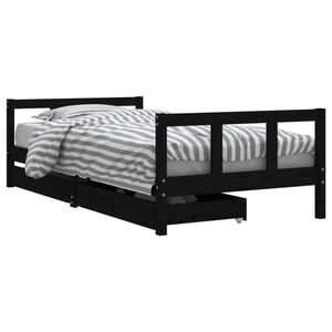 vidaXL Cadru de pat copii cu sertare, negru, 90x190 cm, lemn masiv pin