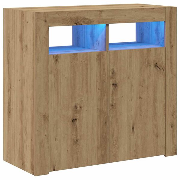 vidaXL Dulap cu lumini LED stejar artizanal 80x35x75 cm lemn prelucrat