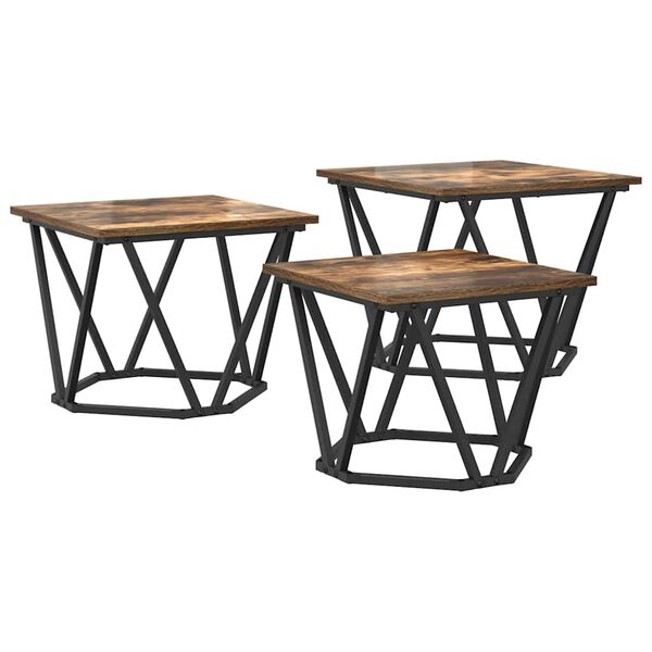 vidaXL Masă de cafea 3 pcs Stejar afumat 50 x 50 x 40 cm