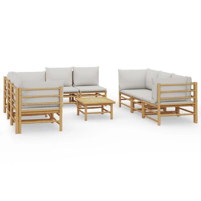 vidaXL Set mobilier de grădină cu perne gri deschis, 9 piese, bambus