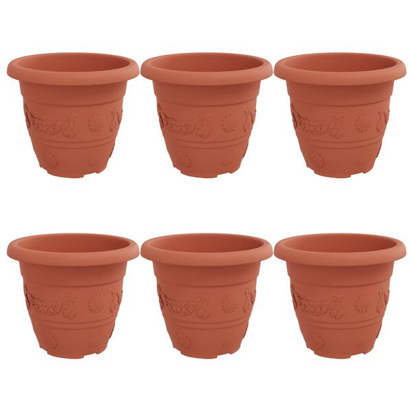 vidaXL Ghiveci rotund pentru flori 6 pcs Roșu cărămidă &Oslash; 26 x 21.5 cm