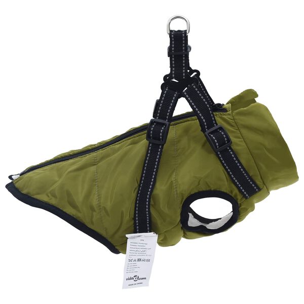 vidaXL Haina pentru C&acirc;ini cu ham Verde Army L36 Fleece și poliester