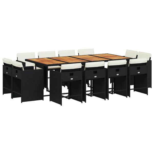 vidaXL Set mobilier de grădină cu perne, 13 piese, negru, poliratan