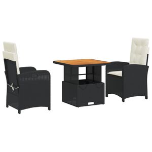 vidaXL Set mobilier de grădină cu perne, 3 piese, negru, poliratan